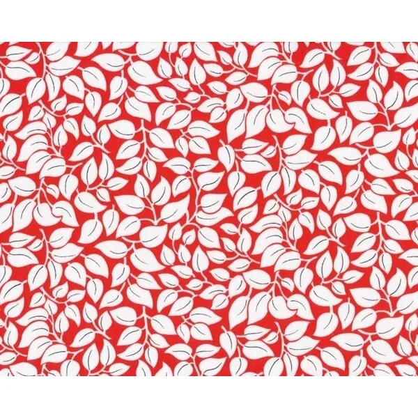 Patchworkstoff "Poppy" mit Blättern, rot-weiß