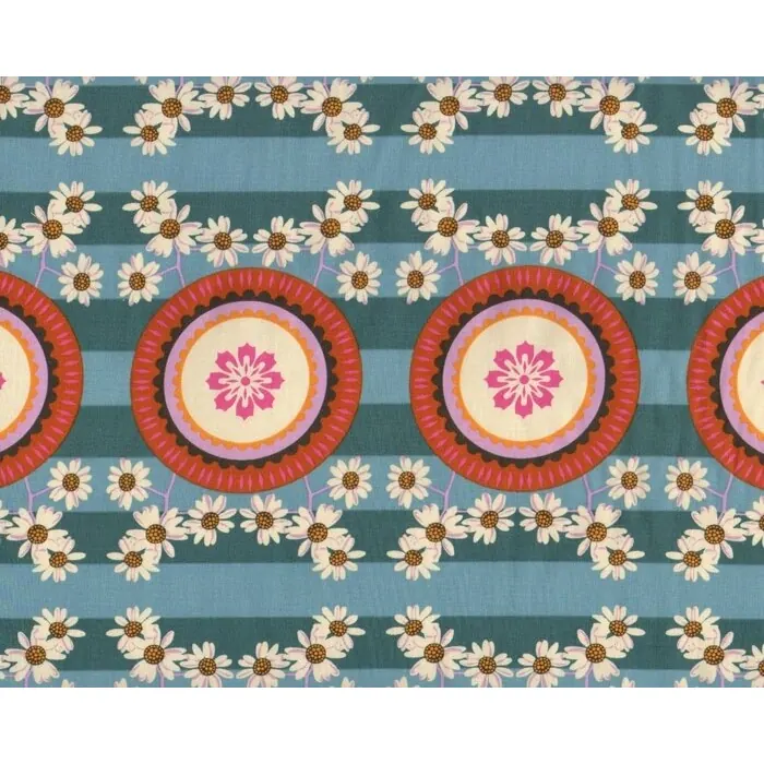 Patchworkstoff PRETTY POTENT, Kamillenblüten, gedecktes petrol-terracotta