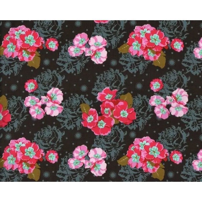 Patchworkstoff PRETTY POTENT, Schlüsselblumen, fuchsia-schwarzbraun