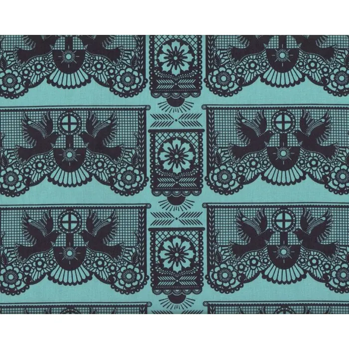 Patchworkstoff PRETTY POTENT, Tauben als Scherenschnitt, marineblau-gedecktes türkis