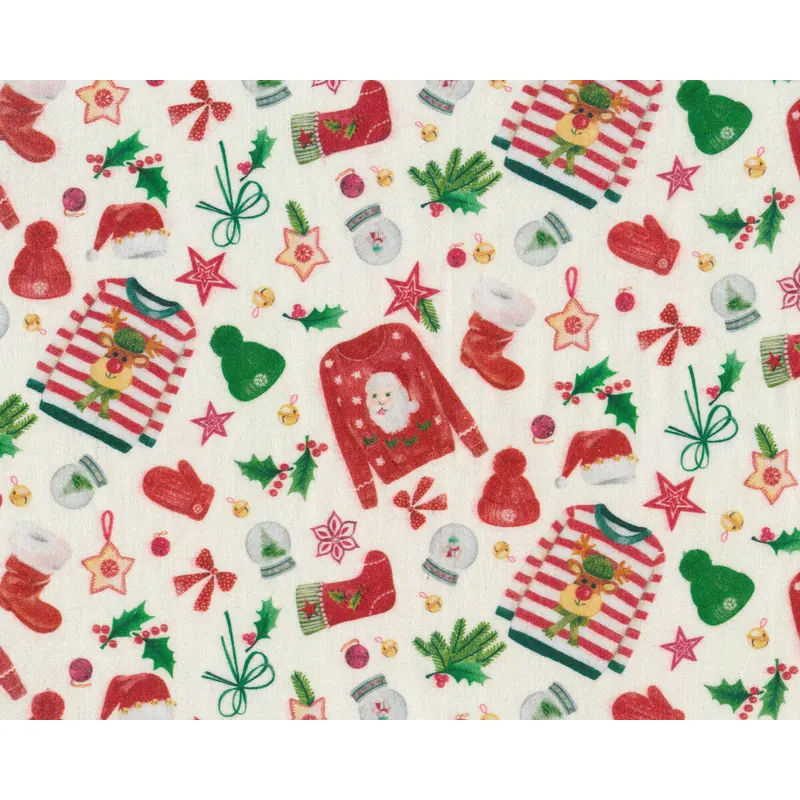 Patchworkstoff PULLOVER, Weinachtspullover, creme-rot
