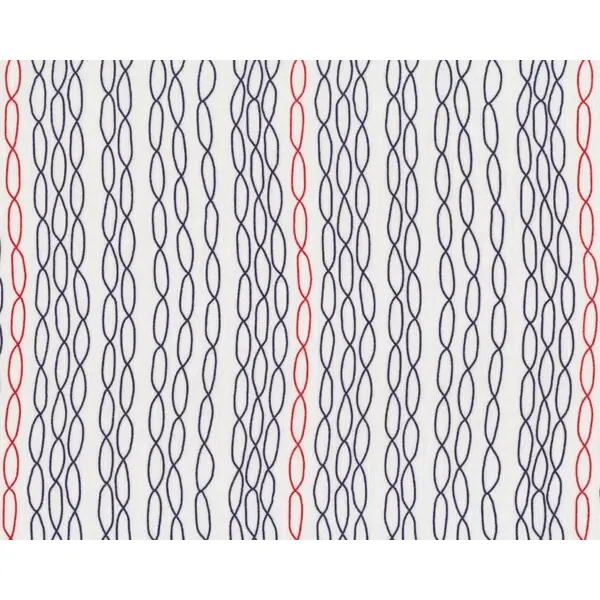 Patchworkstoff "Pure" mit Flechtbandstreifen, gebrochenes weiß-dunkelblau-rot