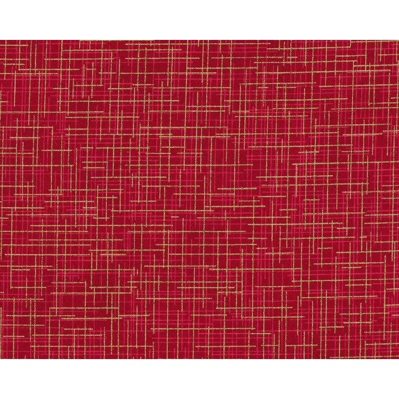 Patchworkstoff QUILTER'S LINEN METALLIC, Karo-Schraffur, rot-gold metallic