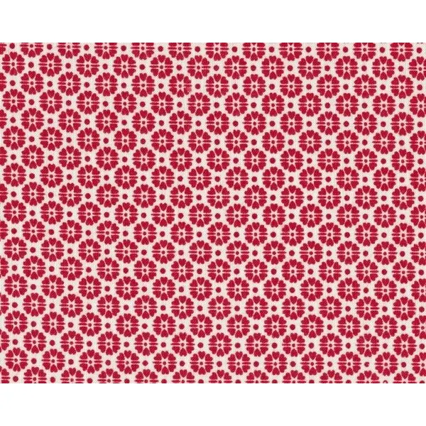 Patchworkstoff "Quilters Basic", kleine Ornamentblüten im Punktegitter, gebrochenes weiß-rot