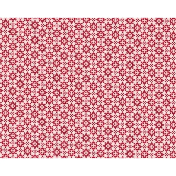 Patchworkstoff "Quilters Basic", kleine Vierblattblüten im Rautengitter, gebrochenes weiß-rot