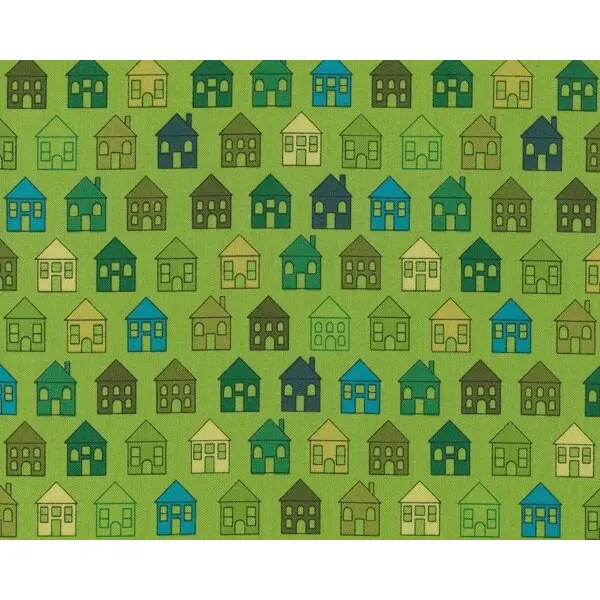 Patchworkstoff QUILTERS BASIC PERFECT, kleine Häuser, maigrün-aqua