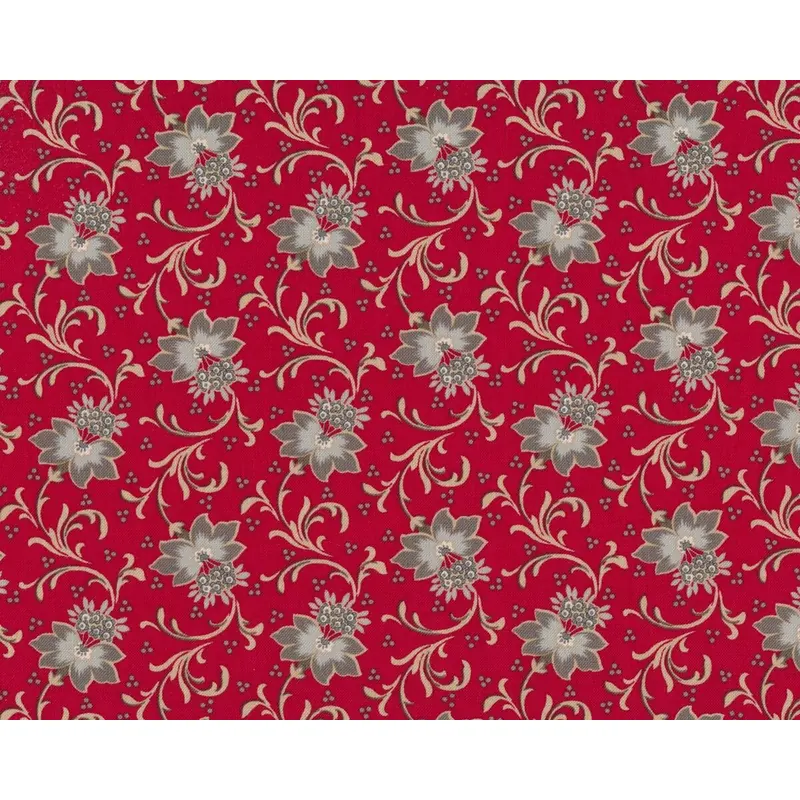 Patchworkstoff RED IS THE NEW NEUTRAL, Blütenranken, dunkelrot-beigegrau
