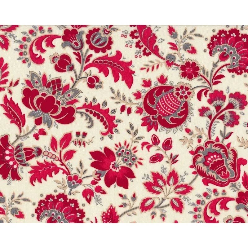 Patchworkstoff RED IS THE NEW NEUTRAL, oppulente Vintage-Blüten, helles beige-dunkelrot