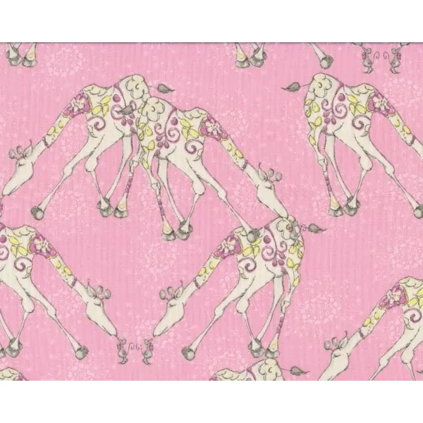 Patchworkstoff RIDDLES AND RHYMES, blumige Giraffen, rosa