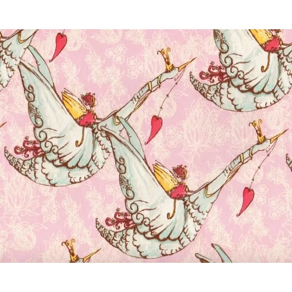 Patchworkstoff RIDDLES AND RHYMES, Fee mit Schwan, rosa