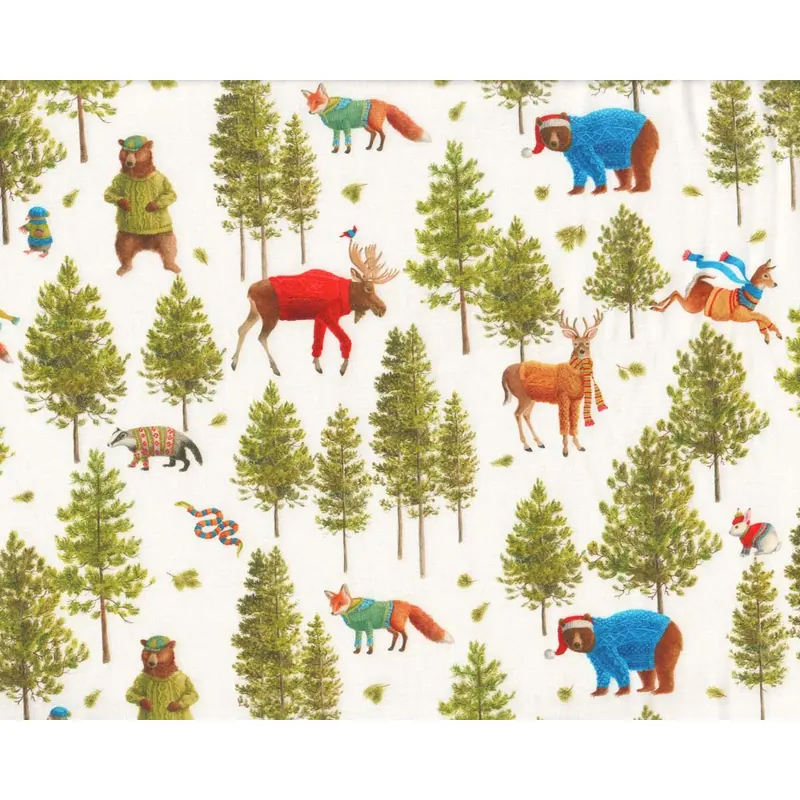 Patchworkstoff SANTAS WOODLAND WALK, Bäume und Tiere, Robert Kaufmann