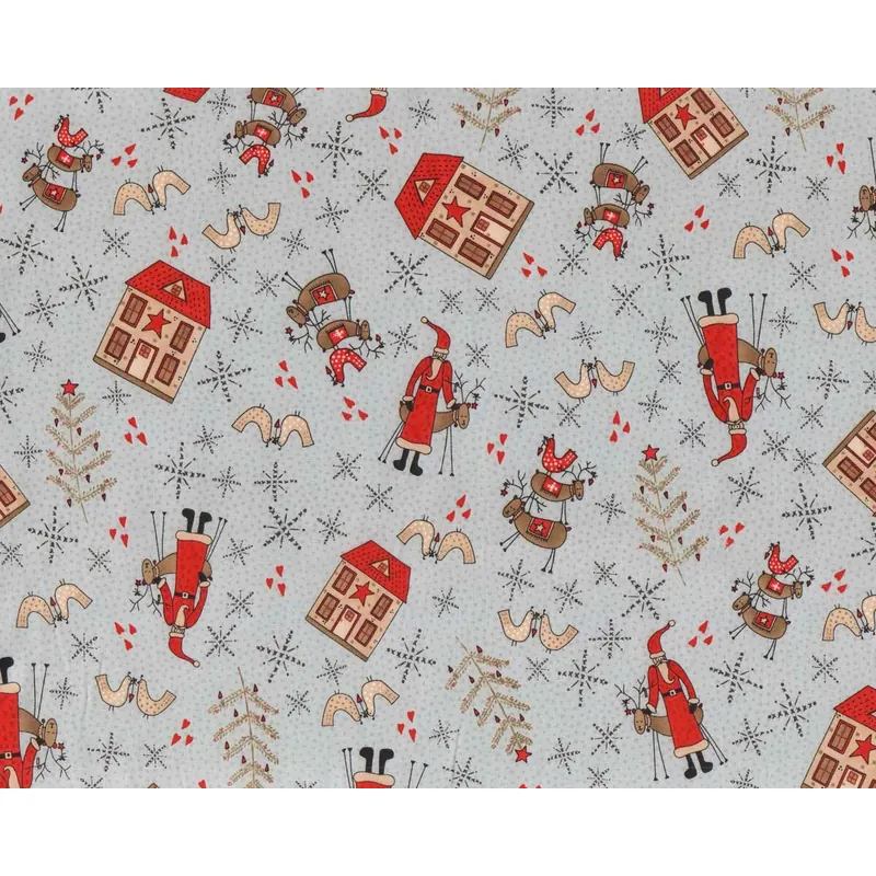 Patchworkstoff SCANDINAVIAN CHRISTMAS II, Nikolaus, hellgrau, Lecien