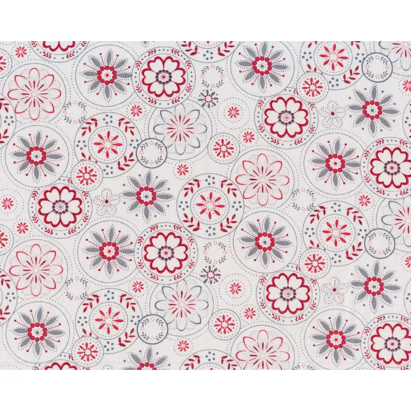 Patchworkstoff SCARLET STITCHES, Blütenkreise, weiß-rot, Henry Glass
