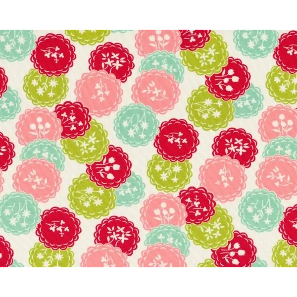 Patchworkstoff SCRUMPTIOUS, Blüten-Kreise, rot-mintgrün, Moda Fabrics