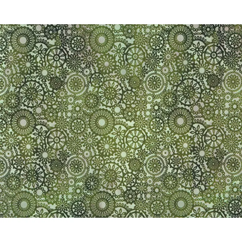Patchworkstoff SEASONS, Kaleidoskop-Blüten, olivgrün, In the Beginning