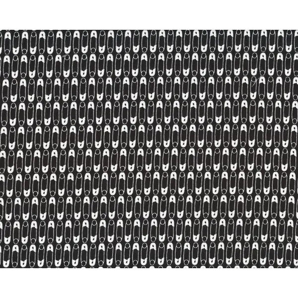 Patchworkstoff SEW HAPPY mit Sicherheitsnadeln in Reihen, schwarz-weiß