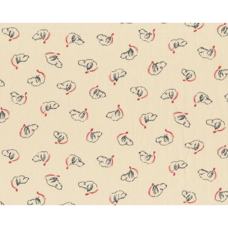 Patchworkstoff SILVER LININGS, Hundeköpfe, creme-anthrazit-stumpfes rot, Moda Fabrics
