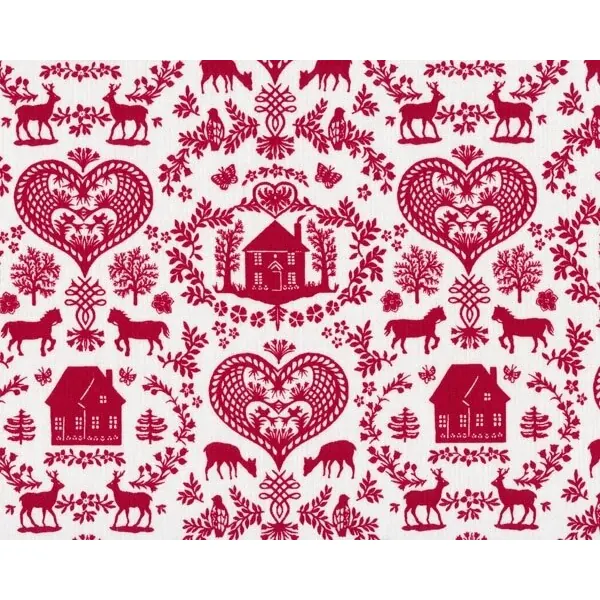 Patchworkstoff SIMPLE PLEASURES mit Häusern und Herzen, rot, Northcott