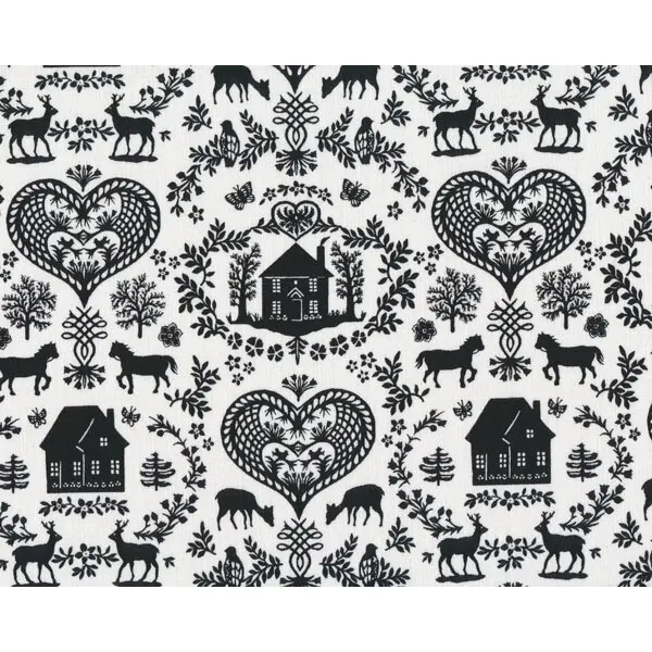 Patchworkstoff SIMPLE PLEASURES mit Häusern und Herzen, schwarz, Northcott