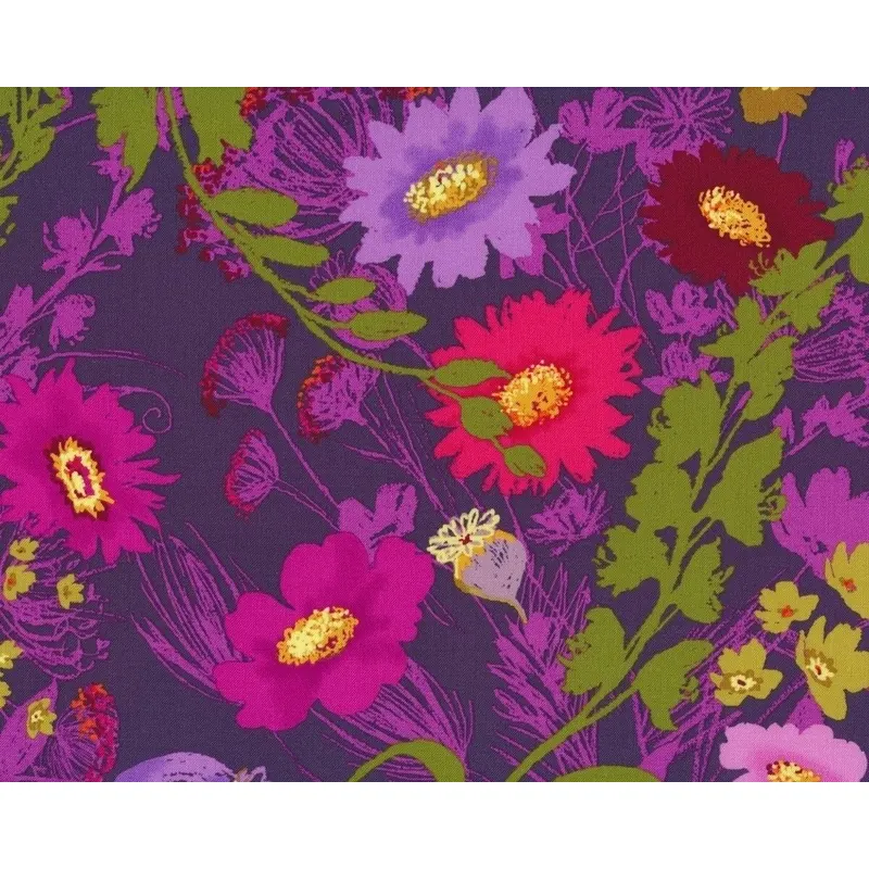 Patchworkstoff SKETCH BOOK, Blumenwiese, pflaume