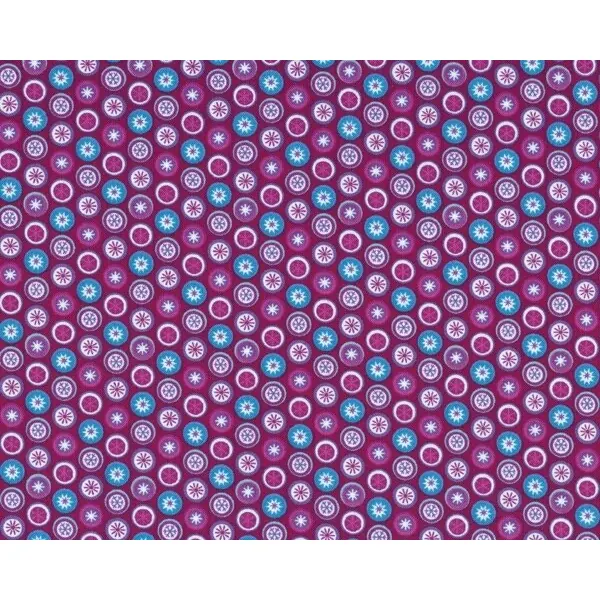 Patchworkstoff "Snow Queen" mit Schneestern-Kreisen, dunkles fuchsia-lila-blau