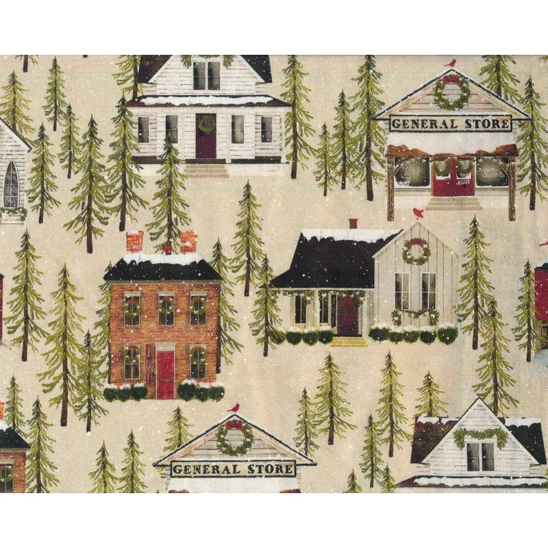 Patchworkstoff SNOW VILLAGE, Häuser, beige, Benartex