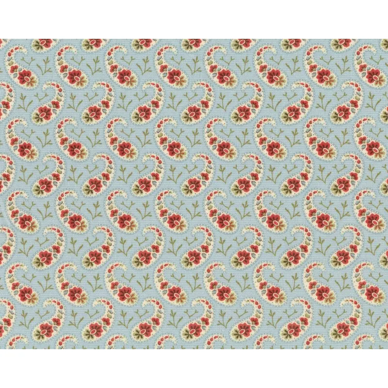 Patchworkstoff SNOWFALL PRINTS, Paisleys, stumpfes hellblau-stumpfes rot, Moda Fabrics