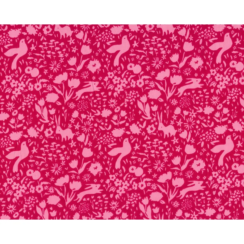 Patchworkstoff SOMMER, Häschen auf der Wiese, pastellrot-rosa