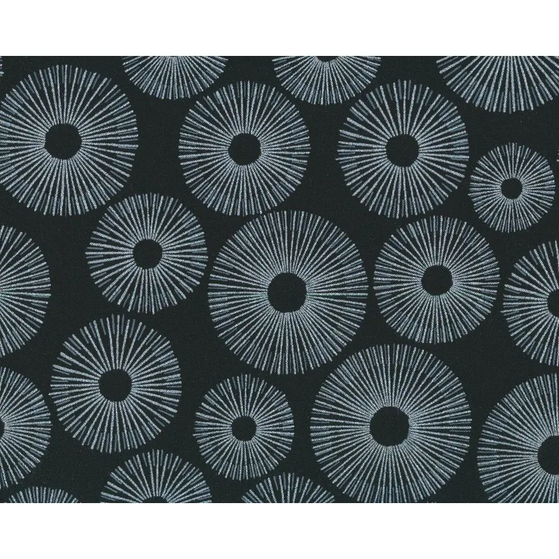 Patchworkstoff SPARKLE, Strahlenkreise, schwarz-silber metallic