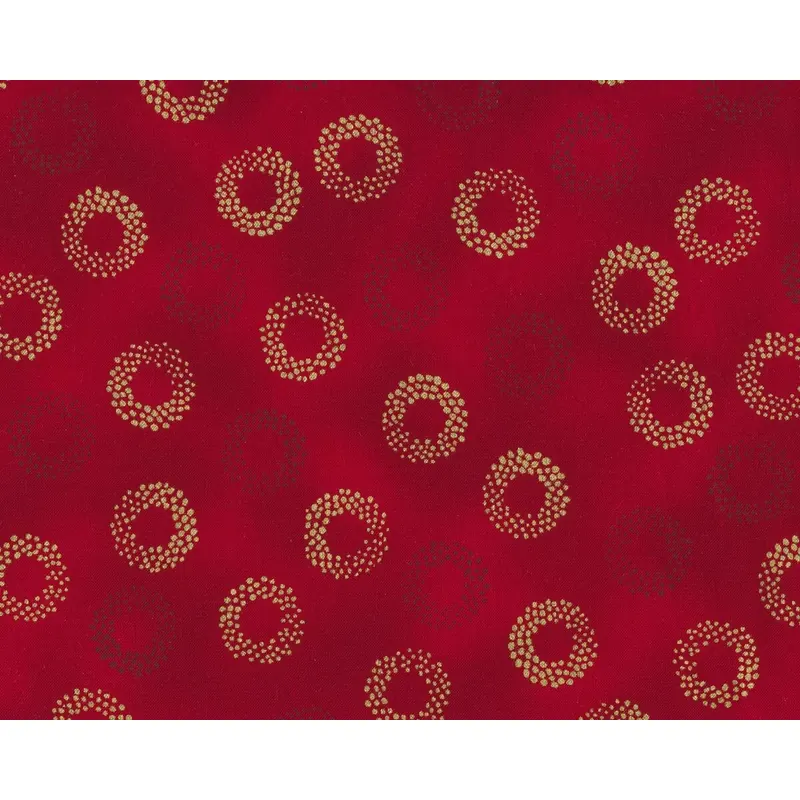 Patchworkstoff SPARKLE, Tupfen-Ringe, dunkelrot-gold metallic