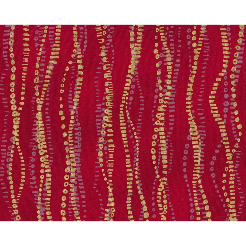 Patchworkstoff SPARKLE, Wellenstreifen, dunkelrot-gold metallic