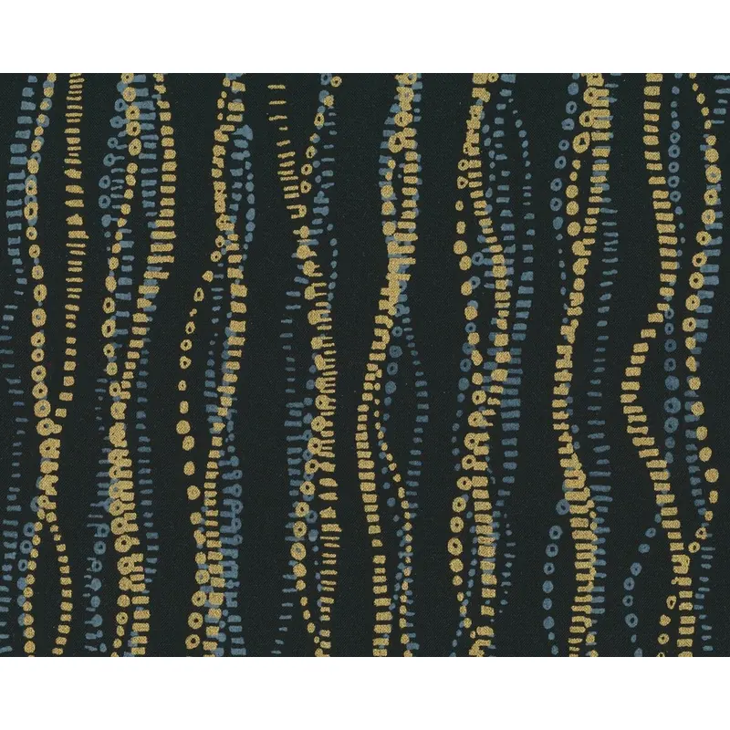 Patchworkstoff SPARKLE, Wellenstreifen, schwarz-gold metallic