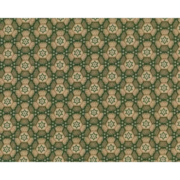 Patchworkstoff "Spirit of Christmas" mit Sternen-Waben-Muster, moosgrün-beige