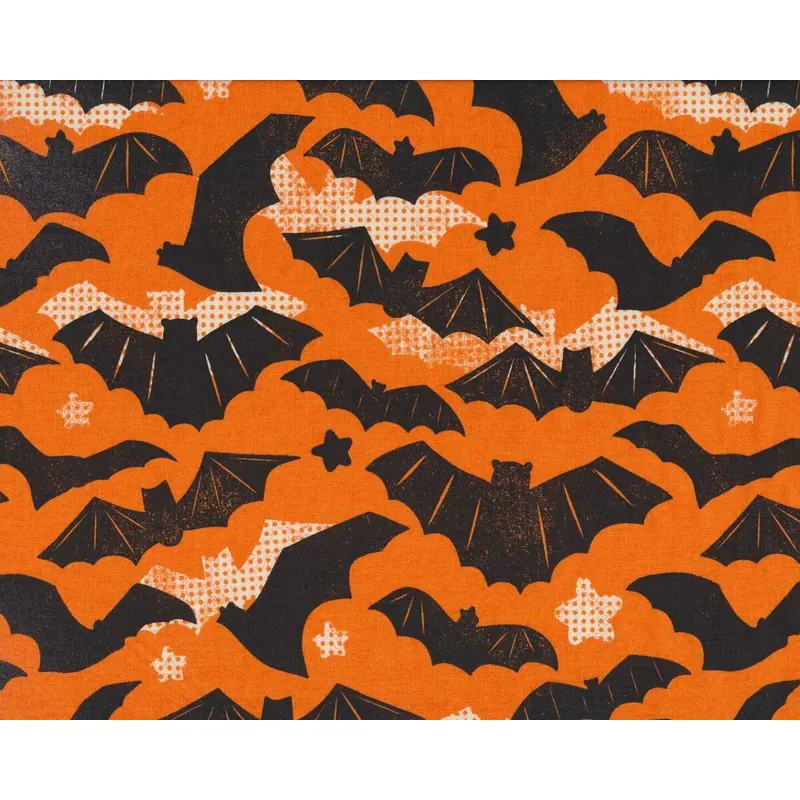 Patchworkstoff SPOOKTACULAR mit Fledermäusen, gedecktes orange