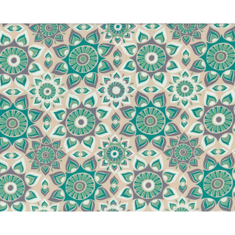Patchworkstoff STAR LANDING, Sonnen-Blüten, türkisgrün-grau