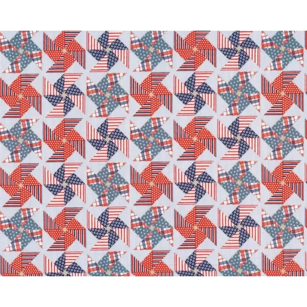 Patchworkstoff "Stars & Stripes" mit Windmühlen, rot-blau-hellblau