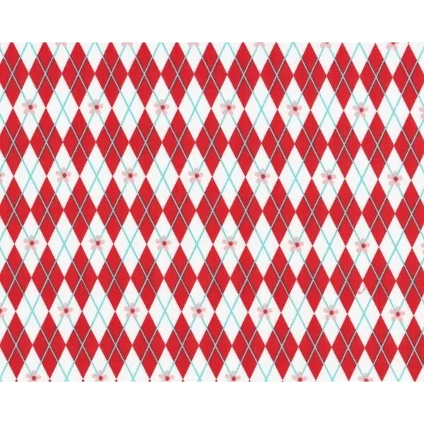 Patchworkstoff "Sugar & Spice" mit Blümchen-Rauten-Muster, rot-weiß