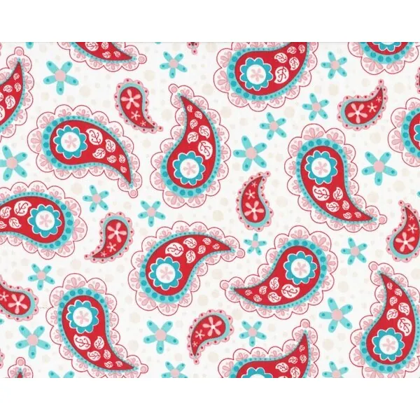 Patchworkstoff "Sugar & Spice" mit Paisleys und Blüten, weiß-rot