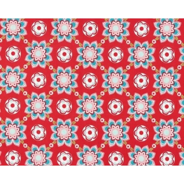 Patchworkstoff "Sugar & Spice" mit rautenförmigem Blumen-Muster, rot-türkis
