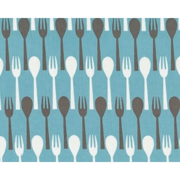 Patchworkstoff "Table Dance" mit Gabel und Löffel, hellblau