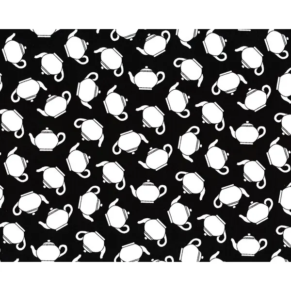 Patchworkstoff "Teapots" mit Teekannen, schwarz-weiß