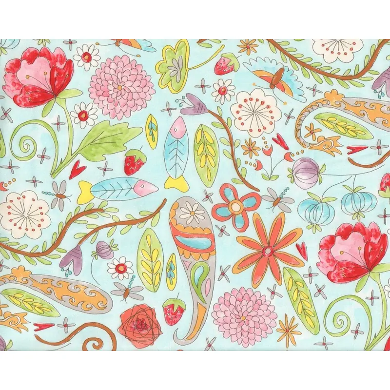 Patchworkstoff THE DRESS, Gartenmotive, türkis, Free Spirit