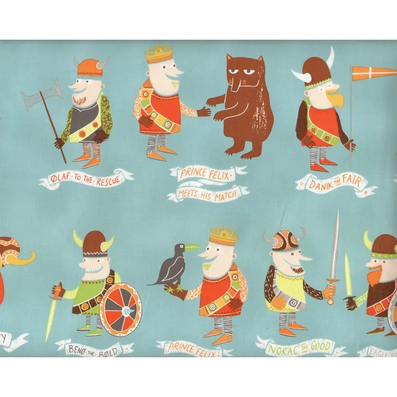 Patchworkstoff THE VIKINGS, Wikinger, gedecktes türkis-braun