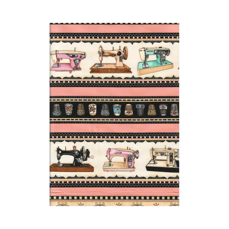 Patchworkstoff THIMBLE PLEASURE, Längsstreifen mit Nähutensilien, helles aprikot-hellbeige