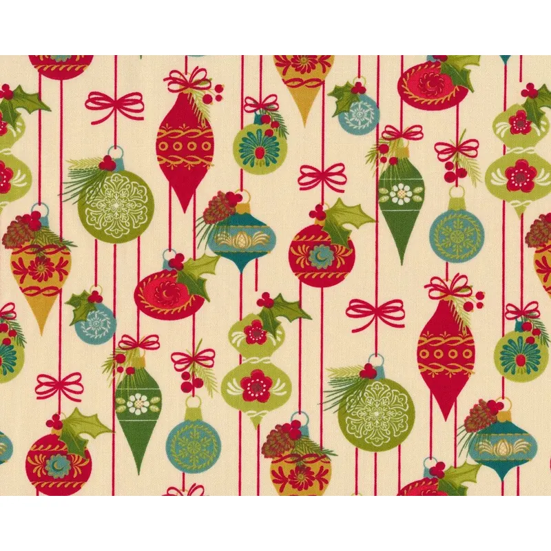 Patchworkstoff TOLE CHRISTMAS, Christbaum-Kugeln, rot-moosgrün, Moda Fabrics
