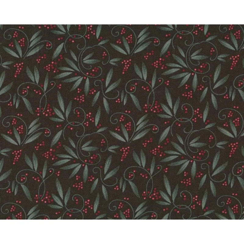 Patchworkstoff TOWN SQUARE, Beeren-Ranken, dunkelbraun-grüngrau, Moda Fabrics