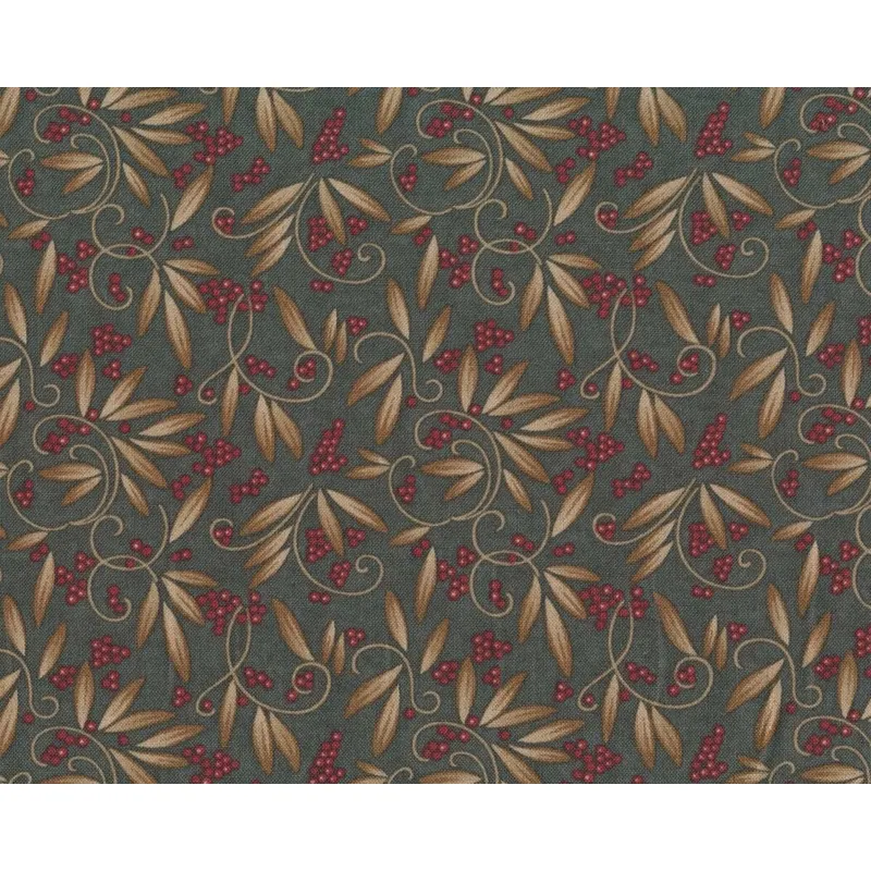 Patchworkstoff TOWN SQUARE, Beeren-Ranken, dunkles grüngrau-beige, Moda Fabrics