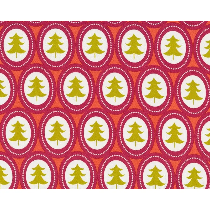Patchworkstoff TREELICIOUS, Tannenbaum-Medaillons, pastellrot