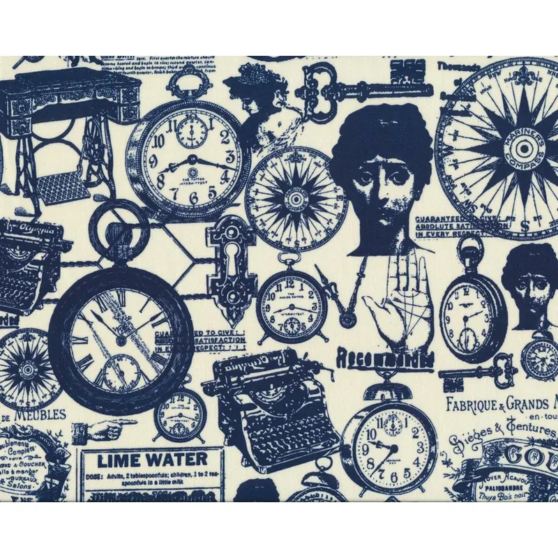 Patchworkstoff TRENDSETTER, historische Erfindungen, dunkelblau-creme