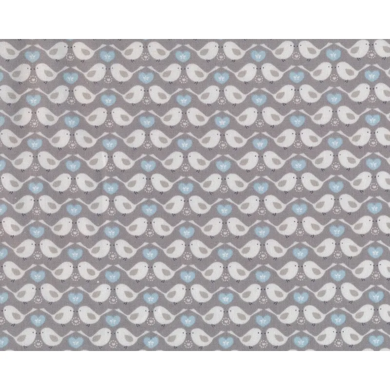 Patchworkstoff TWEET mit herzigen Vögelchen, hellblau-hellgrau